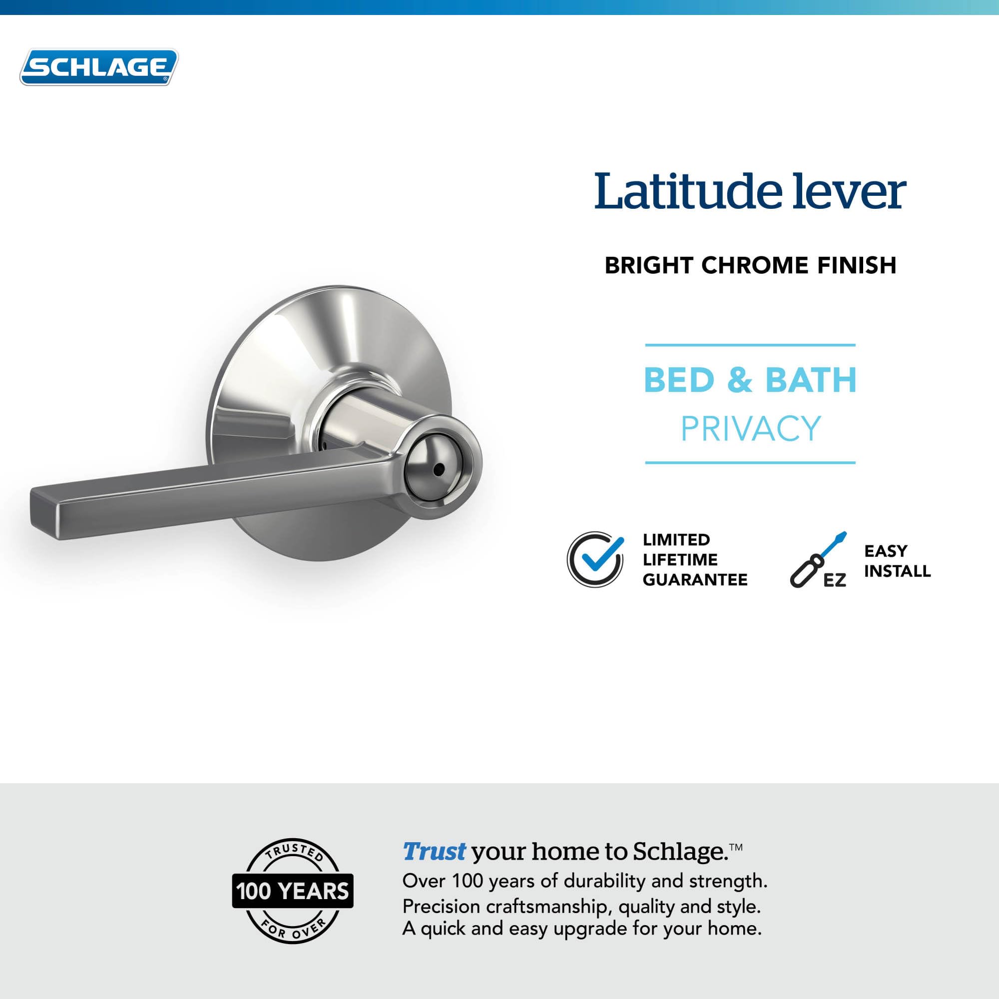 Schlage F40 LAT 625 Latitude Door Lever, Bed & Bath Privacy Lock